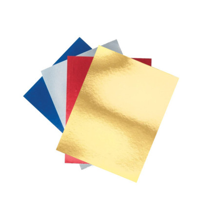 4 Cartoncini metallizzati A4 Oro - Blu - Rosso- Argento SPECCHIATI