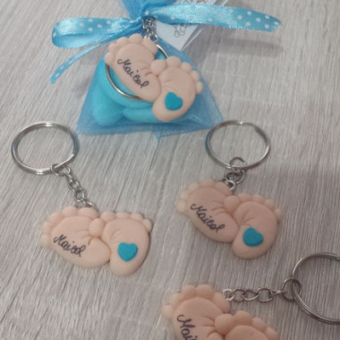 Coppia piedini in fimo a portachiavi bomboniera nascita battesimo compleanno