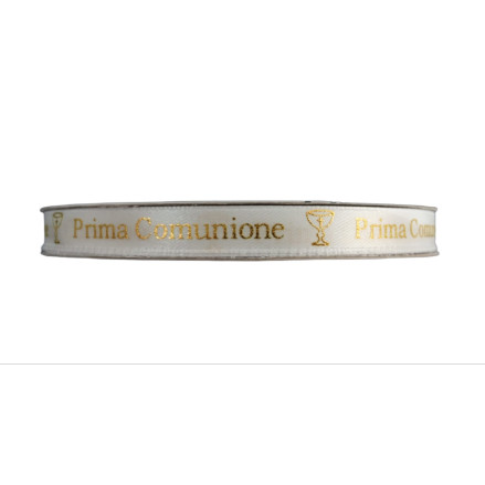 Nastro doppio raso stampaTO prima comunione oro e bianco 10 mm bomboniere