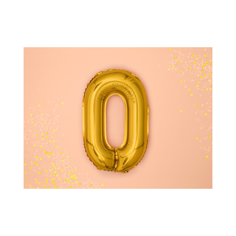 Pallone numero 0 mylar foil Oro 35 cm compleanno alluminio PartyDeco