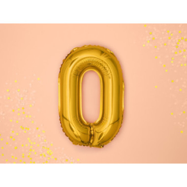 Pallone numero 0 mylar foil Oro 35 cm compleanno alluminio PartyDeco