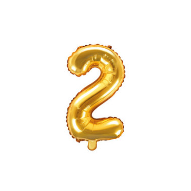 Pallone numero 2 mylar foil Oro 35 cm compleanno alluminio PartyDeco