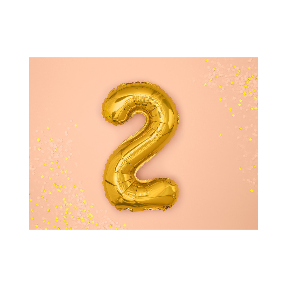Pallone numero 2 mylar foil Oro 35 cm compleanno alluminio PartyDeco