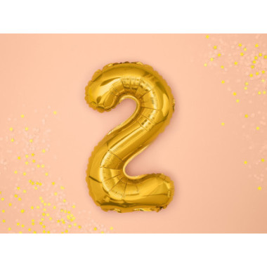 Pallone numero 2 mylar foil Oro 35 cm compleanno alluminio PartyDeco
