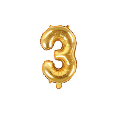 Pallone numero 3 mylar foil Oro 35 cm compleanno alluminio PartyDeco