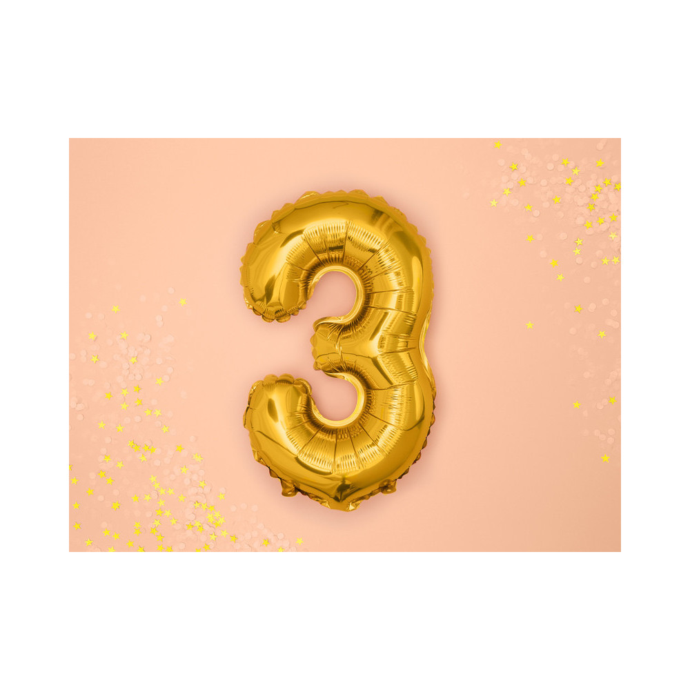Pallone numero 3 mylar foil Oro 35 cm compleanno alluminio PartyDeco