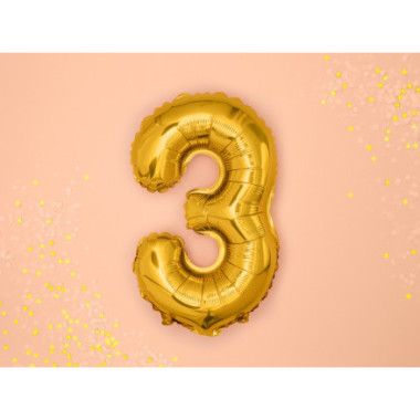 Pallone numero 3 mylar foil Oro 35 cm compleanno alluminio PartyDeco