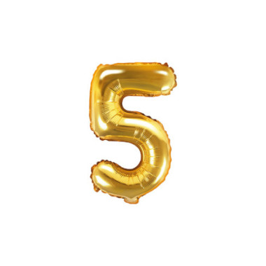 Pallone numero 5 mylar foil Oro 35 cm compleanno alluminio PartyDeco