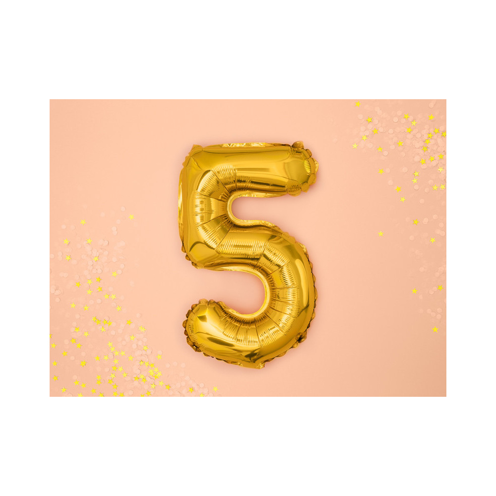 Pallone numero 5 mylar foil Oro 35 cm compleanno alluminio PartyDeco