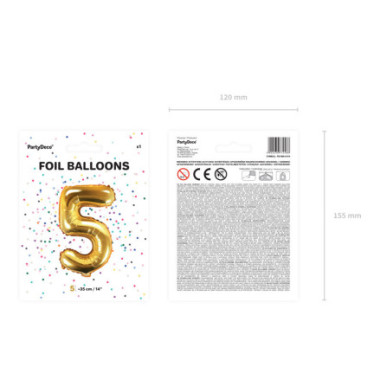 Pallone numero 5 mylar foil Oro 35 cm compleanno alluminio PartyDeco