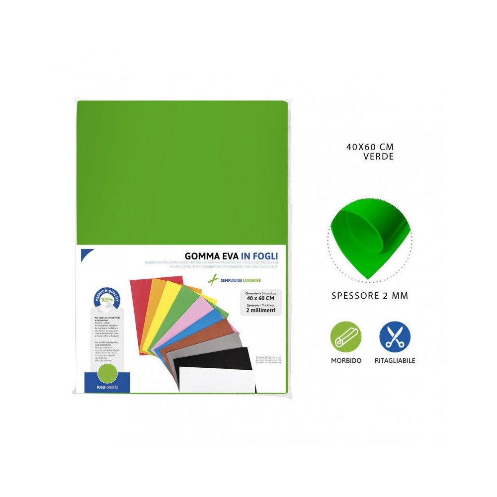 Foglio di Gomma Eva Crepla adesiva 60x40 cm spessore 2 mm VERDE Foglio di Gomma Eva Crepla adesiva 60x40 cm spessore 2 mm VERDE