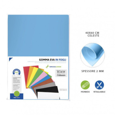 Foglio di Gomma Eva Crepla adesiva 60x40 cm spessore 2 mm Celeste
