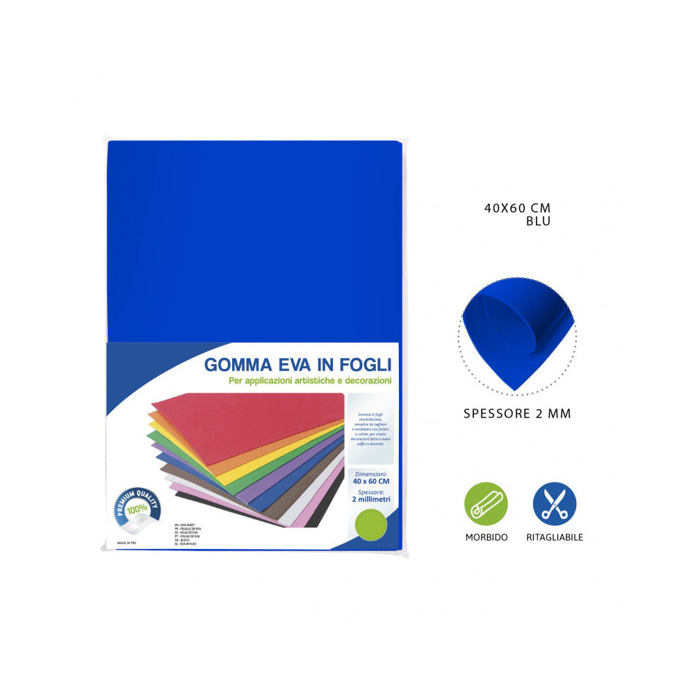 Foglio di Gomma Eva - Crepla NON adesiva 40 x 60 da 2 mm Blu moosgummi Foglio di Gomma Eva - Crepla NON adesiva 40 x 60 da 2 mm Blu moosgummi