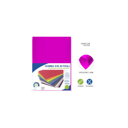 Foglio di Gomma Eva NON adesiva 40 x 60 da 2 mm colore fucsia schiuma