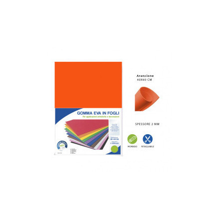 Foglio di Gomma Eva NON adesiva 40 x 60 da 2 mm colore arancione fommy