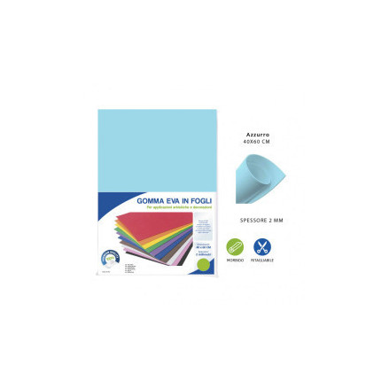 Foglio di Gomma Eva NON adesiva 40 x 60 da 2 mm colore azzurro chiaro