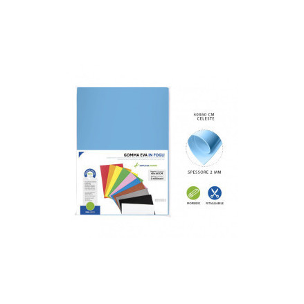 Foglio di Gomma Eva NON adesiva 40 x 60 da 2 mm colore celeste CREPLA