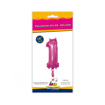 Numeri in Mylar 14" - 35 cm colore Fuxia 1 pezzo con valvola rocca fun factory