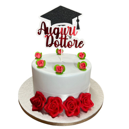 Cake Topper laurea auguri dottore con tocco nero glitterato e rosso  specchiato