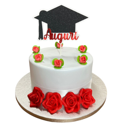 Cake Topper laurea auguri con tocco nero glitterato e rosso specchiato