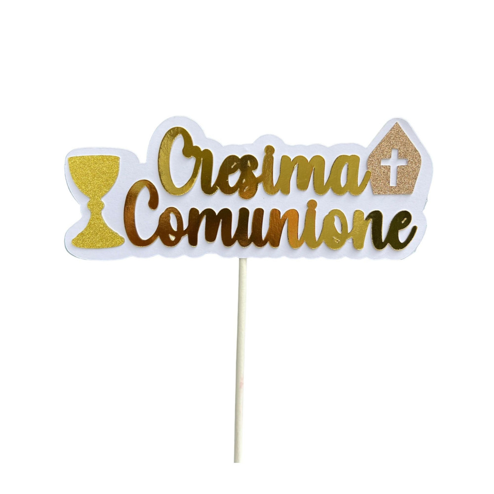 Cake Topper Cake Topper "Cresima comunione" Oro doppio cartoncino oro specchiato su fondo bianco Handmade Cake Topper Cake Topper "Cresima comunione" Oro doppio cartoncino oro specchiato su fondo bianco Handmade