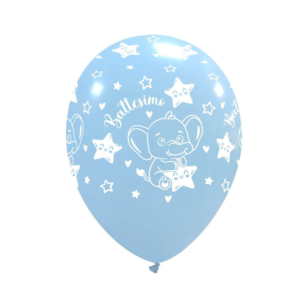 Palloncini Blu Baby Battesimo Elefantino cattex