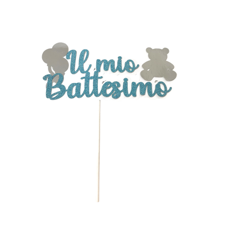 Cake Topper "Il mio Battesimo" azzurro 17 cm circa in cartoncino Handmade
