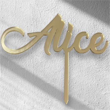 Cake Topper in plexiglass oro specchiato personalizzato con scritta o nome per la tua torta