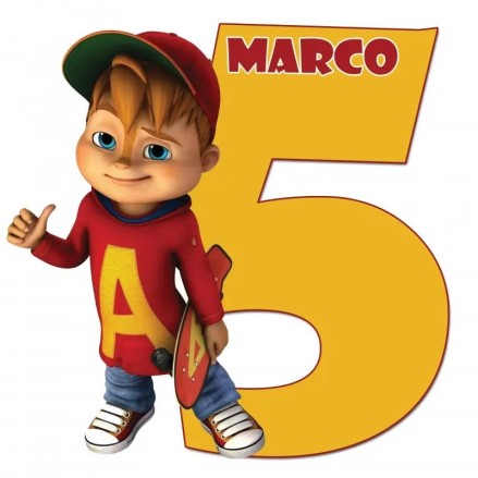 Sagoma di Alvin con numero con personalizzazione in legno stampato alto 6 cm